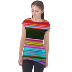 Horizontal Line Colorful Cap Sleeve High Low Top by Grandong