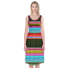 Horizontal Line Colorful Midi Sleeveless Dress by Grandong