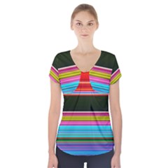 Horizontal Line Colorful Short Sleeve Front Detail Top by Grandong