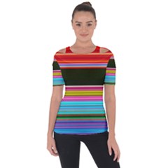 Horizontal Line Colorful Shoulder Cut Out Short Sleeve Top by Grandong