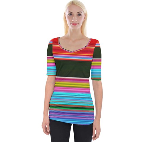 Horizontal Line Colorful Wide Neckline Tee by Grandong