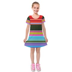 Horizontal Line Colorful Kids  Short Sleeve Velvet Dress by Grandong