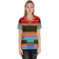 Horizontal Line Colorful Women s V-neck Scrub Top by Grandong