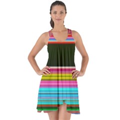 Horizontal Line Colorful Show Some Back Chiffon Dress by Grandong