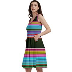 Horizontal Line Colorful Sleeveless V-neck Skater Dress With Pockets by Grandong