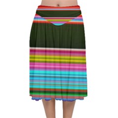 Horizontal Line Colorful Velvet Flared Midi Skirt by Grandong