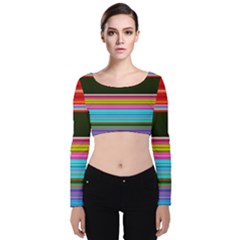 Horizontal Line Colorful Velvet Long Sleeve Crop Top by Grandong