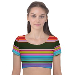 Horizontal Line Colorful Velvet Short Sleeve Crop Top  by Grandong