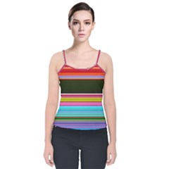 Horizontal Line Colorful Velvet Spaghetti Strap Top by Grandong