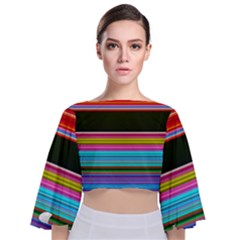 Horizontal Line Colorful Tie Back Butterfly Sleeve Chiffon Top by Grandong