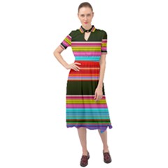 Horizontal Line Colorful Keyhole Neckline Chiffon Dress by Grandong