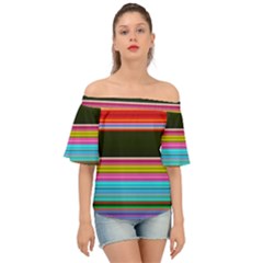 Horizontal Line Colorful Off Shoulder Short Sleeve Top by Grandong