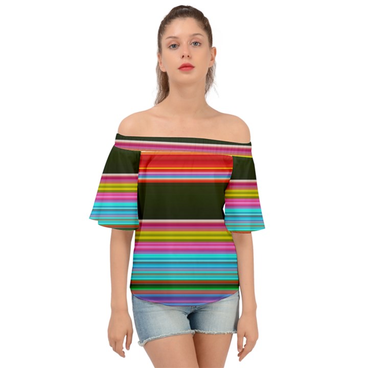 Horizontal Line Colorful Off Shoulder Short Sleeve Top