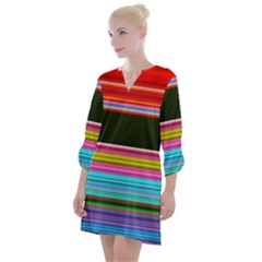 Horizontal Line Colorful Open Neck Shift Dress by Grandong