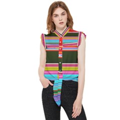 Horizontal Line Colorful Frill Detail Shirt by Grandong