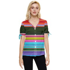 Horizontal Line Colorful Bow Sleeve Button Up Top by Grandong