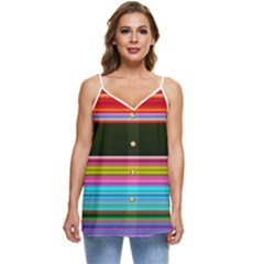 Horizontal Line Colorful Casual Spaghetti Strap Chiffon Top by Grandong