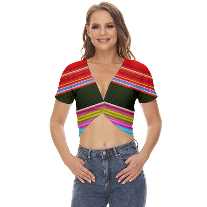 Horizontal Line Colorful Twist Front Crop Top