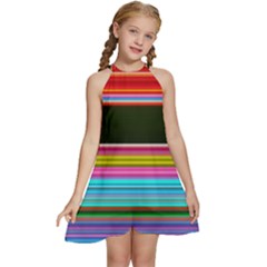 Horizontal Line Colorful Kids  Halter Collar Waist Tie Chiffon Dress by Grandong