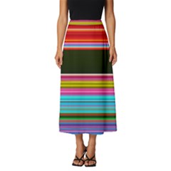 Horizontal Line Colorful Classic Midi Chiffon Skirt by Grandong