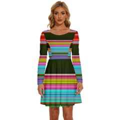 Horizontal Line Colorful Long Sleeve Wide Neck Velvet Dress by Grandong