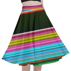 Horizontal Line Colorful A-line Full Circle Midi Skirt With Pocket