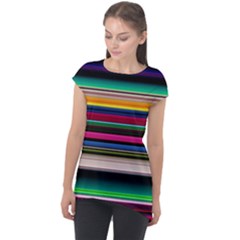 Horizontal Lines Colorful Cap Sleeve High Low Top by Grandong