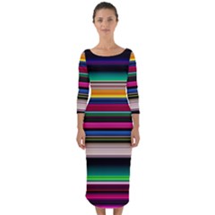 Horizontal Lines Colorful Quarter Sleeve Midi Bodycon Dress