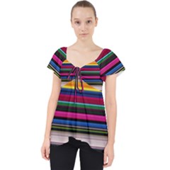 Horizontal Lines Colorful Lace Front Dolly Top by Grandong