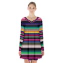 Horizontal Lines Colorful Long Sleeve Velvet V-neck Dress View1