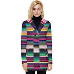 Horizontal Lines Colorful Button Up Hooded Coat  by Grandong