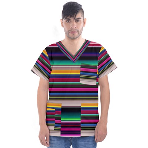 Horizontal Lines Colorful Men s V-neck Scrub Top by Grandong