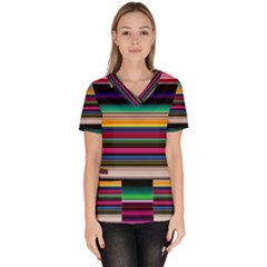 Horizontal Lines Colorful Women s V-neck Scrub Top by Grandong