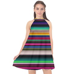 Horizontal Lines Colorful Halter Neckline Chiffon Dress  by Grandong