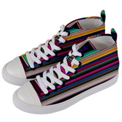 Horizontal Lines Colorful Women s Mid-top Canvas Sneakers by Grandong