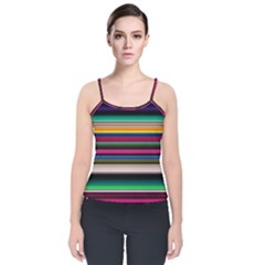 Horizontal Lines Colorful Velvet Spaghetti Strap Top by Grandong