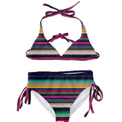 Horizontal Lines Colorful Kids  Classic Bikini Set by Grandong