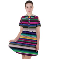 Horizontal Lines Colorful Short Sleeve Shoulder Cut Out Dress  by Grandong