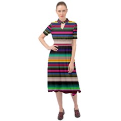 Horizontal Lines Colorful Keyhole Neckline Chiffon Dress by Grandong