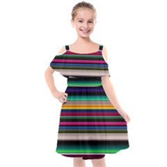 Horizontal Lines Colorful Kids  Cut Out Shoulders Chiffon Dress by Grandong