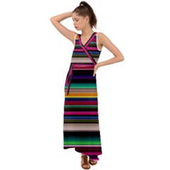 Horizontal Lines Colorful V-neck Chiffon Maxi Dress by Grandong