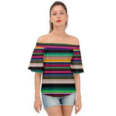 Horizontal Lines Colorful Off Shoulder Short Sleeve Top by Grandong