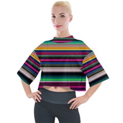 Horizontal Lines Colorful Mock Neck Tee by Grandong