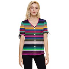 Horizontal Lines Colorful Bow Sleeve Button Up Top by Grandong