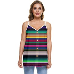 Horizontal Lines Colorful Casual Spaghetti Strap Chiffon Top by Grandong