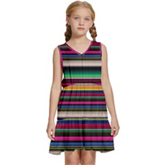 Horizontal Lines Colorful Kids  Sleeveless Tiered Mini Dress by Grandong