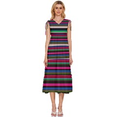 Horizontal Lines Colorful V-neck Drawstring Shoulder Sleeveless Maxi Dress by Grandong