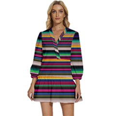 Horizontal Lines Colorful V-neck Placket Mini Dress by Grandong