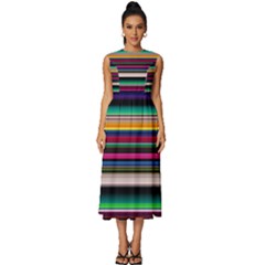 Horizontal Lines Colorful Sleeveless Round Neck Midi Dress by Grandong