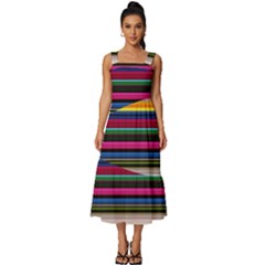 Horizontal Lines Colorful Square Neckline Tiered Midi Dress by Grandong